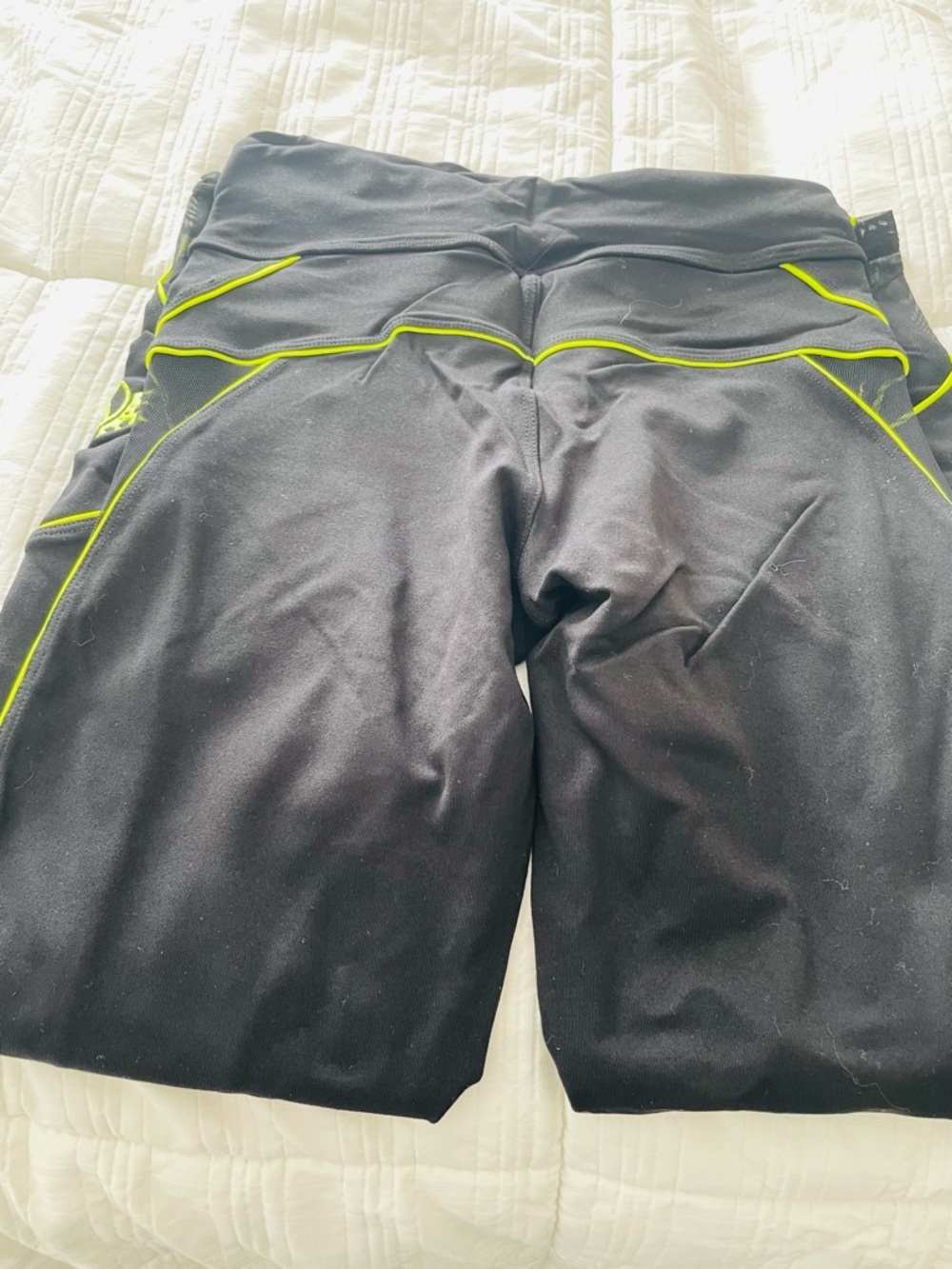 High-Waist Navy Mesh Panel Leggings with Pink Trim - Picture 9 of 11